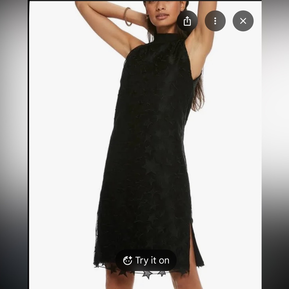 Scotch & Soda Black Sheer Star Dress Sleeveless High Neck Midi Dress